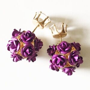 Double Sided Purple Rose Flower Design Statement Earrings